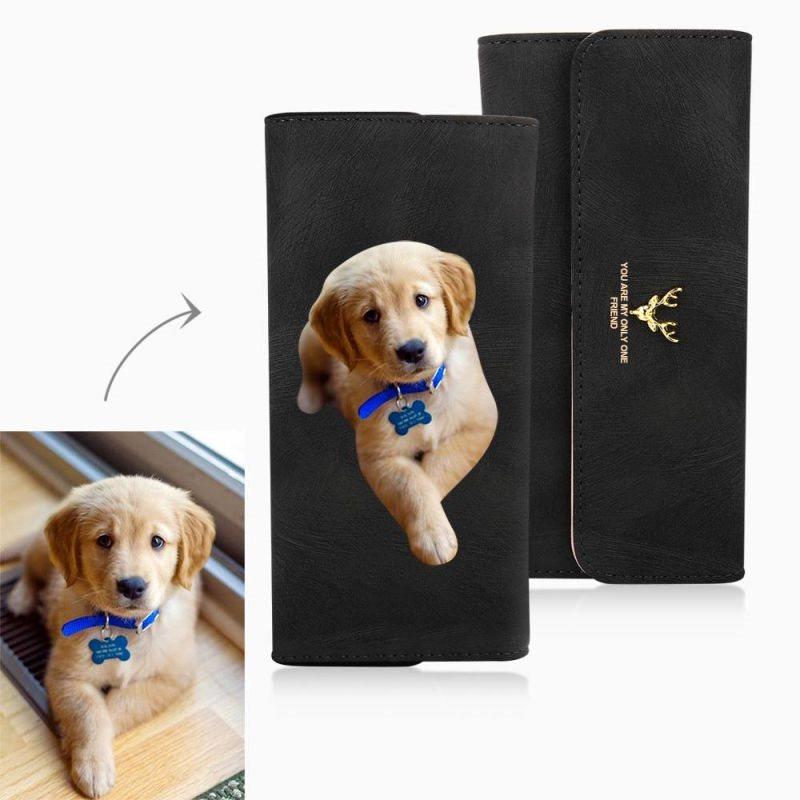 Women's Trifold Pet Photo Wallet - Black Leather