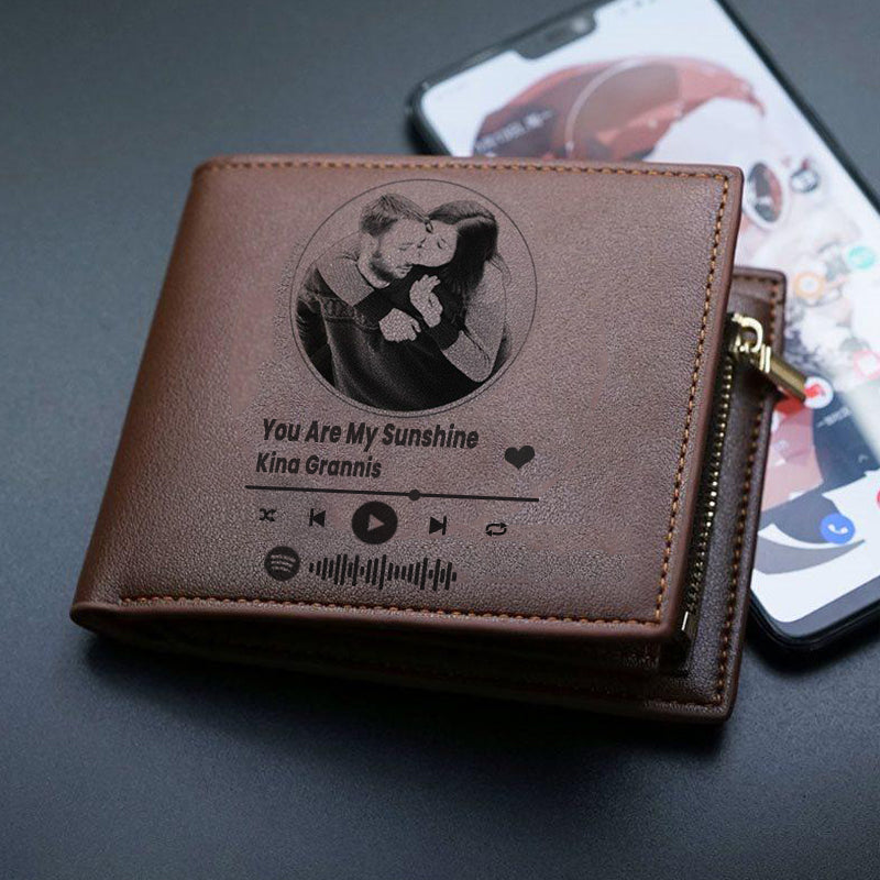 Personalized Photo Men's Wallet with Spotify Song Cover Valentine's Day gift