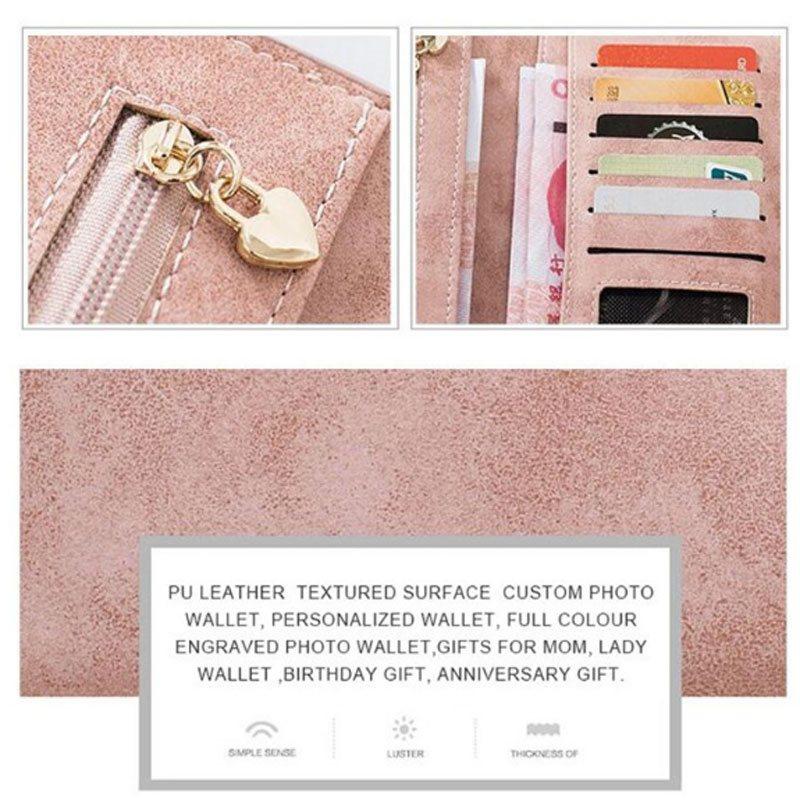 Photo Engraved Wallet Long Style Leather Red - Women's